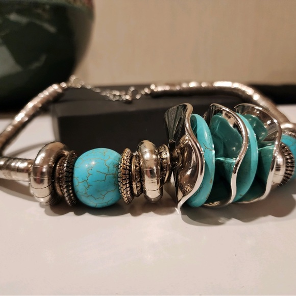Statement Necklace w/Large Reconstructed Turquoise Elements - Picture 9 of 11